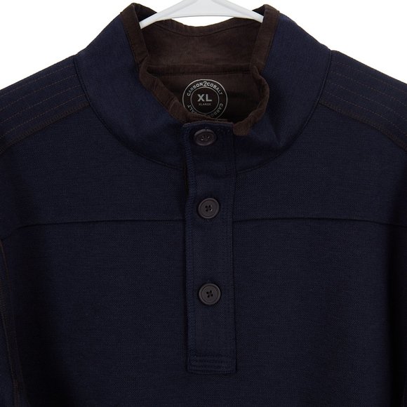 Carbon 2 Cobalt Preppy Mock Neck Navy Pullover Henley Sweater Men's XL - Picture 2 of 7
